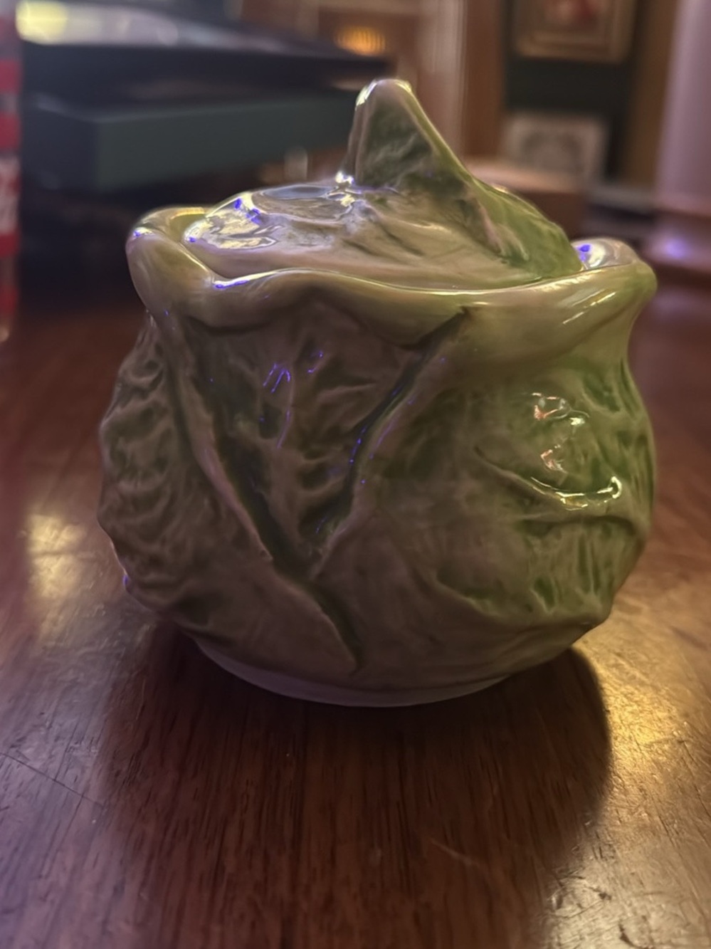 Green Ceramic Cabbage-Style Sugar Bowl - Decorative Kitchen Accent